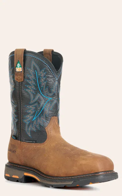 Ariat Men's Workhog Csa Brown And Black Waterproof Square Composite Toe Work Boots In Blue