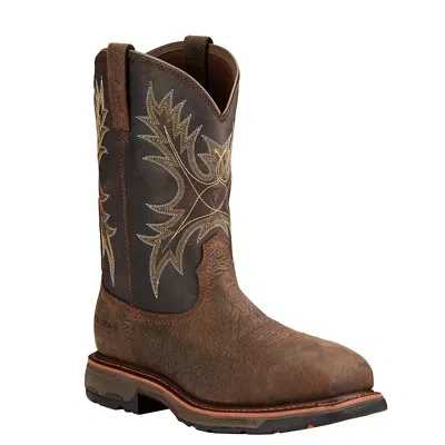 Pre-owned Ariat Men's Workhog H2o Wide Square Safety Toe Bruin Coffee Work Boots 10017420
