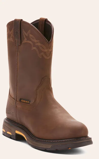 Ariat Men's Workhog Oily Distressed Brown Waterproof Round Soft Toe Work Boots