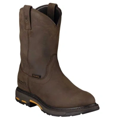 Pre-owned Ariat ® Men's Workhog Pull-on H2o Oily Distressed Brown Boots 10001198