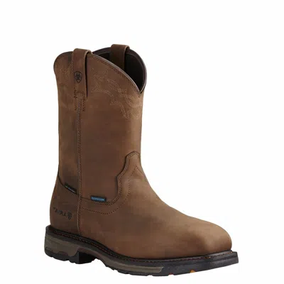 Pre-owned Ariat ® Men's Workhog Square Composite Toe H2o Brown Work Boot 10020092