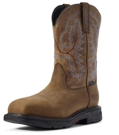 Pre-owned Ariat Men's Workhog Square Toe Xt H2o Work Boots - Brown Soft Toe 10031474