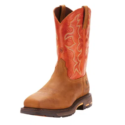 Pre-owned Ariat Men's Workhog Wide Square Toe Steel Toe Work- Boot-10006961 In Brown