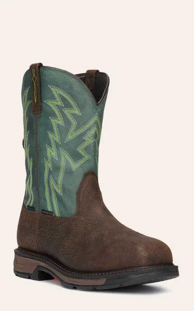 Ariat Men's Workhog Xt Brown And Dark Green Boa Fit Waterproof Square Carbon Toe Work Boots