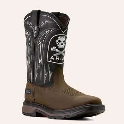 Ariat Men's Workhog Xt Dark Brown & Black Bolt Skull Waterproof Wide Square Toe Work Boots