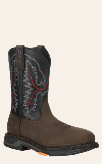 Ariat Men's Workhog Xt Oily Distressed Brown And Black Waterproof Wide Square Carbon Toe Work Boot