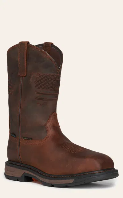Ariat Men's Workhog Xt Patriot Distressed Brown Embroidered Flag Waterproof Square Carbon Toe Work Boot
