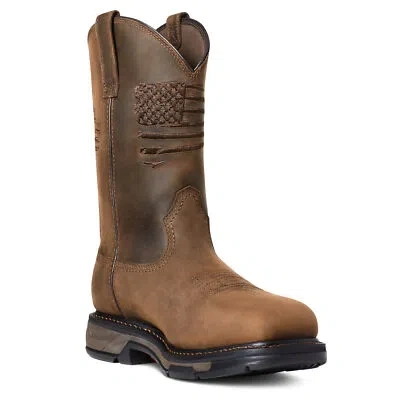 Pre-owned Ariat Men's Workhog® Xt Patriot H2o Brown Work Boots 10036002