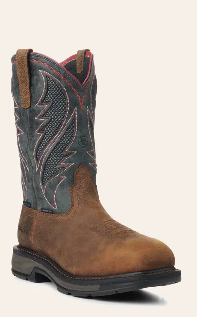 Ariat Men's Workhog Xt Rye Brown And Storm Venttek Waterproof Square Carbon Toe Work Boot In Multi