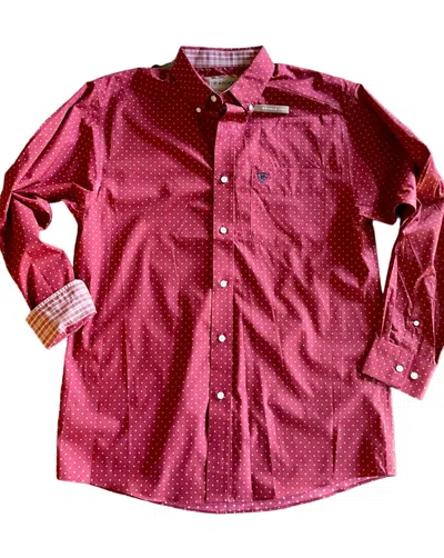 Ariat Men Wrinkle Free Kaisen Classic Fit Shirt In Biking Red In Pink