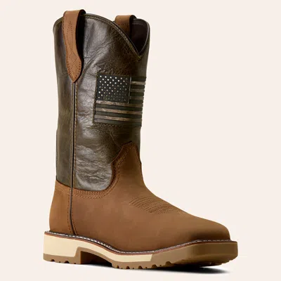 Ariat Mens Activator Patriot Brown Wide Square Toe Steel Toe Work Boots
