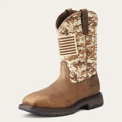 Pre-owned Ariat Mens  Workhog Patriot Camo Work Boot Steel Toe Size 9 Ee In Brown