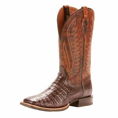 Pre-owned Ariat Mens Double Down Caiman Alligator Belly Boot Antique Pecan 10025088 In Brown