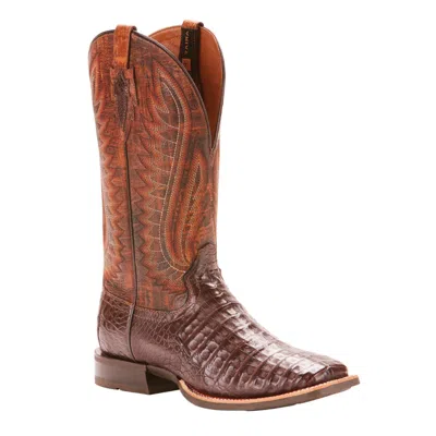 Pre-owned Ariat ® Mens Double Down Caiman Belly Wide Square Toe Boots 10025088 In Brown