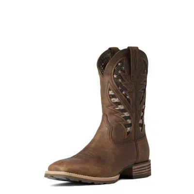 Pre-owned Ariat Mens Hybrid Venttek Square Toe Western Boots Brown/american Flag 10038340