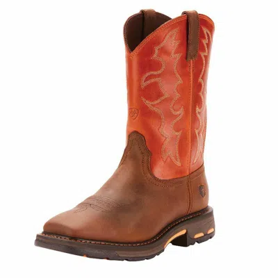 Pre-owned Ariat Mens Workhog Square Toe Pull-on Western Work Boots 10005888 Many Sizes In Brown