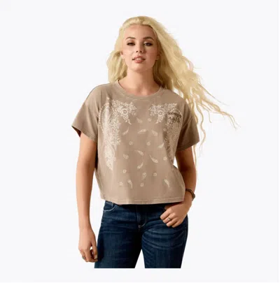 Ariat Paisley Boxy Crop T-shirt In Taupe Gray In Brown