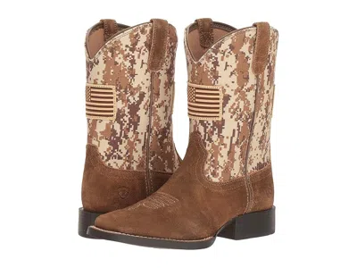 Ariat Patriot Antique (toddler/little Kid/big Kid) Cowboy Boots Mocha Washed Suede/sand Camo Print : 3 Lit In Brown