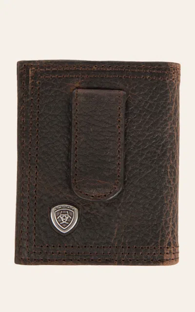 Ariat Performance Work Dark Brown Front Pocket Money Clip Bi-fold Wallet