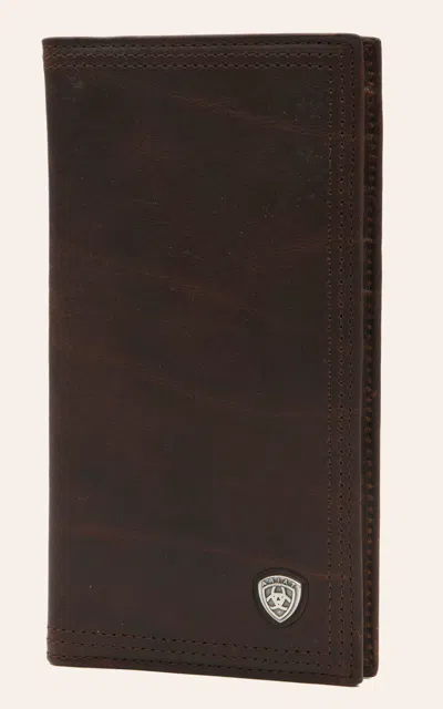 Ariat Performance Work Dark Copper Leather Checkbook / Rodeo Wallet In Brown