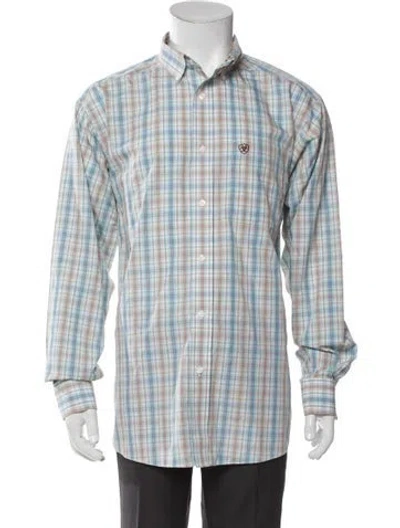 Pre-owned Ariat Plaid Print Long Sleeve Dress Shirt In Blue