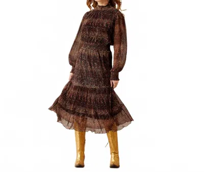 Ariat Plume Mock Neck Midi Dress In Leopard Mesh In Brown