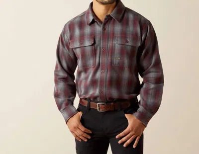 Ariat Rebar Heavy Flannel Work Snap Shirt In Charcoal In Multi