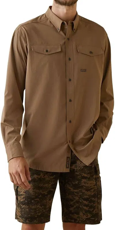 Ariat Rebar Made Tough Venttek Durastretch Work Shirt In Khaki In Brown