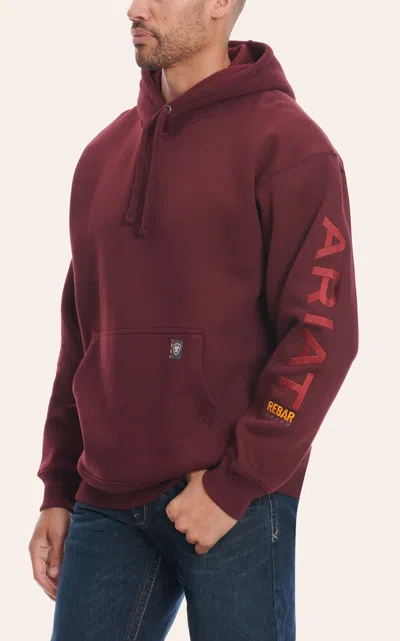 Ariat Rebar Men's Malbec 10 oz All Weather Heavyweight Pullover Hoodie In Burgundy