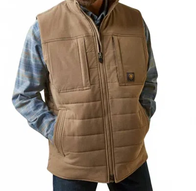 Ariat Rebar Valiant Stretch Canvas Insulated Vest Regular In Khaki In Brown