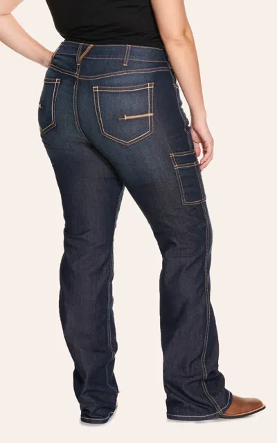 Ariat Rebar Women's Durastretch Riveter Dark Wash Mid Rise Boot Cut Work Jeans In Blue