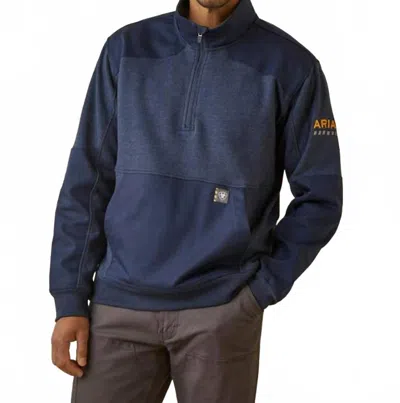 Ariat Rebar Workman Duracanvas 1/4 Zip Sweatshirt In Heather Navy In Blue