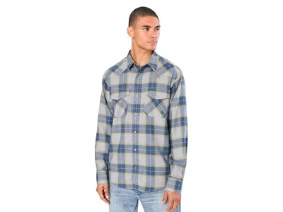 Ariat Retro Hiddleston Fitted Snap Shirt Men's Clothing Grey Heather Plaid: Xl, Cotton In Blue