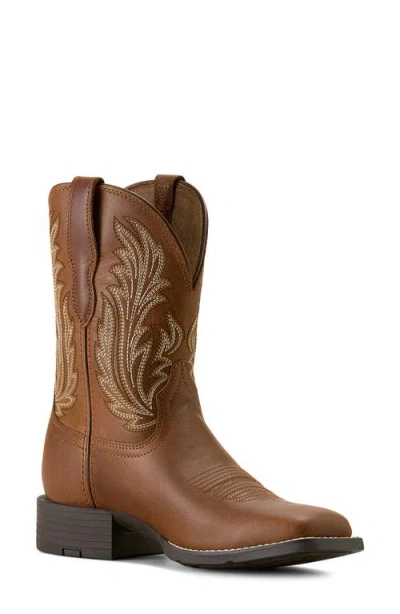 Ariat Round Up Filly Wide Square Toe Western Boot In Brown