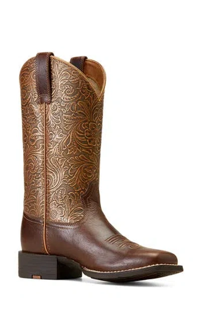 Ariat Round Up Wide Square Toe Western Boot In Brown