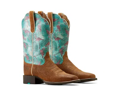 Ariat Round Up Wide Square Toe Western Boots Women's Shoes Embossed Chestnut: 7 B - Medium In Brown