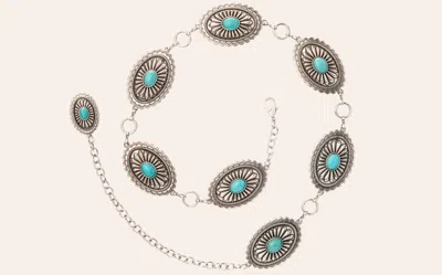 Ariat Silver & Turquoise Stone Oval Concho Chain Belt In Neutral