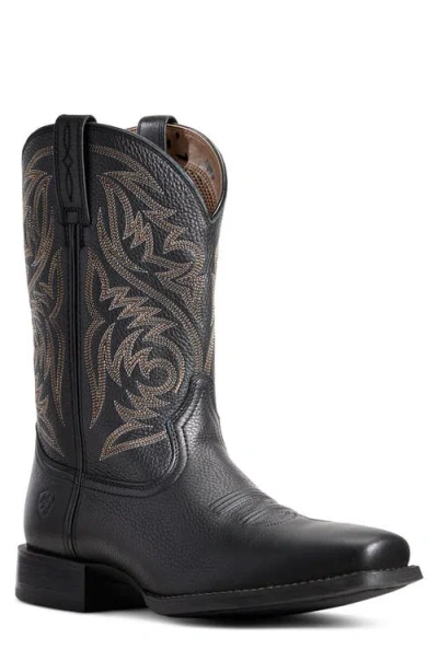 Ariat Sport Herdsman Square Toe Cowboy Boot In Black Deertan