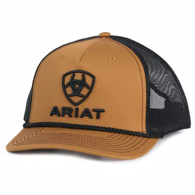 Ariat Tan & Black Shield Logo Embroidered Curved Bill Trucker Cap In Multi