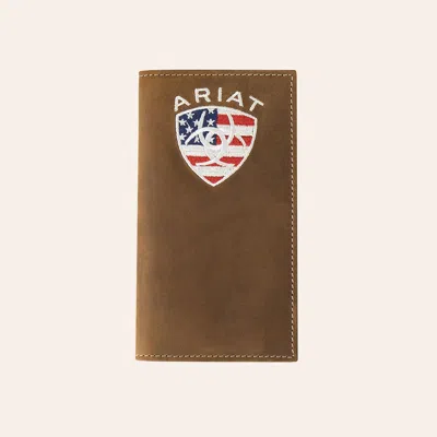 Ariat Tawny-brown Leather & Flag Shield Rodeo Wallet
