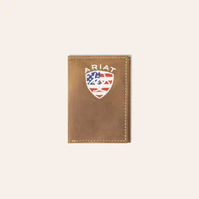 Ariat Tawny-brown Leather & Flag Shield Trifold Wallet