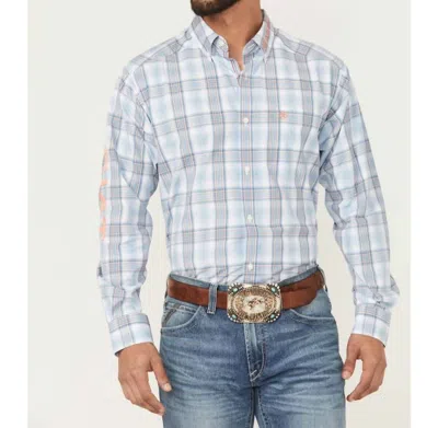Ariat Team Logo Pro Series Plaid Button Shirt In Blue/orange