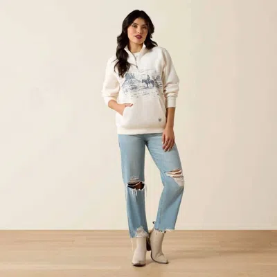 Ariat Traveler Quarter Zip Sweatshirt In Sea Salt In White
