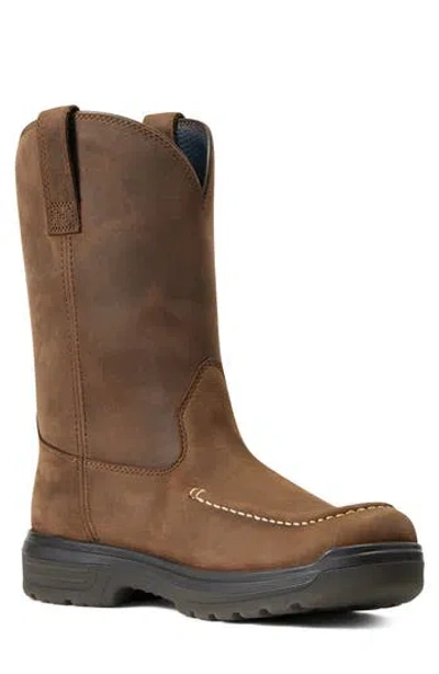 Ariat Turbo Pull-on Waterproof Carbon Toe Work Boot In Brown