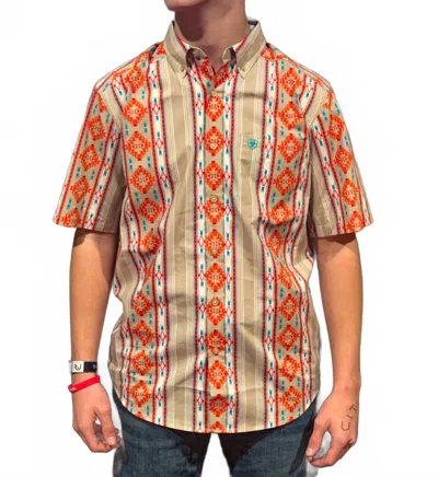 Ariat Wade Classic Fit Button Down Shirt In Tan In Multi