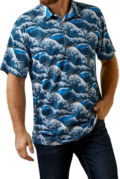 Ariat Western Aloha Polo Shirt In Ocean In Blue