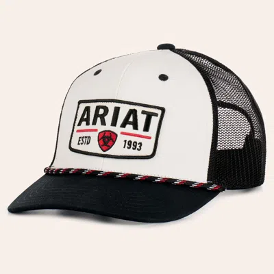 Ariat White & Black Logo Patch Curved Bill Rope Trucker Cap