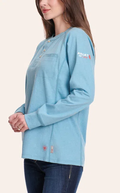 Ariat Women's Air Henley Space Dye Norse Blue Long Sleeve Fr Work Shirt
