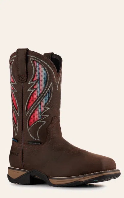 Ariat Women's Anthem Dark Chocolate With Serape Venttek Waterproof Wide Square Composite Toe Work Boot In Brown