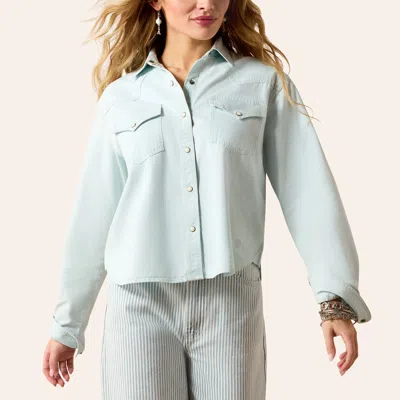 Ariat Women's Asheville Light Wash Long Sleeve Pearl Snap Western Shirt In Blue